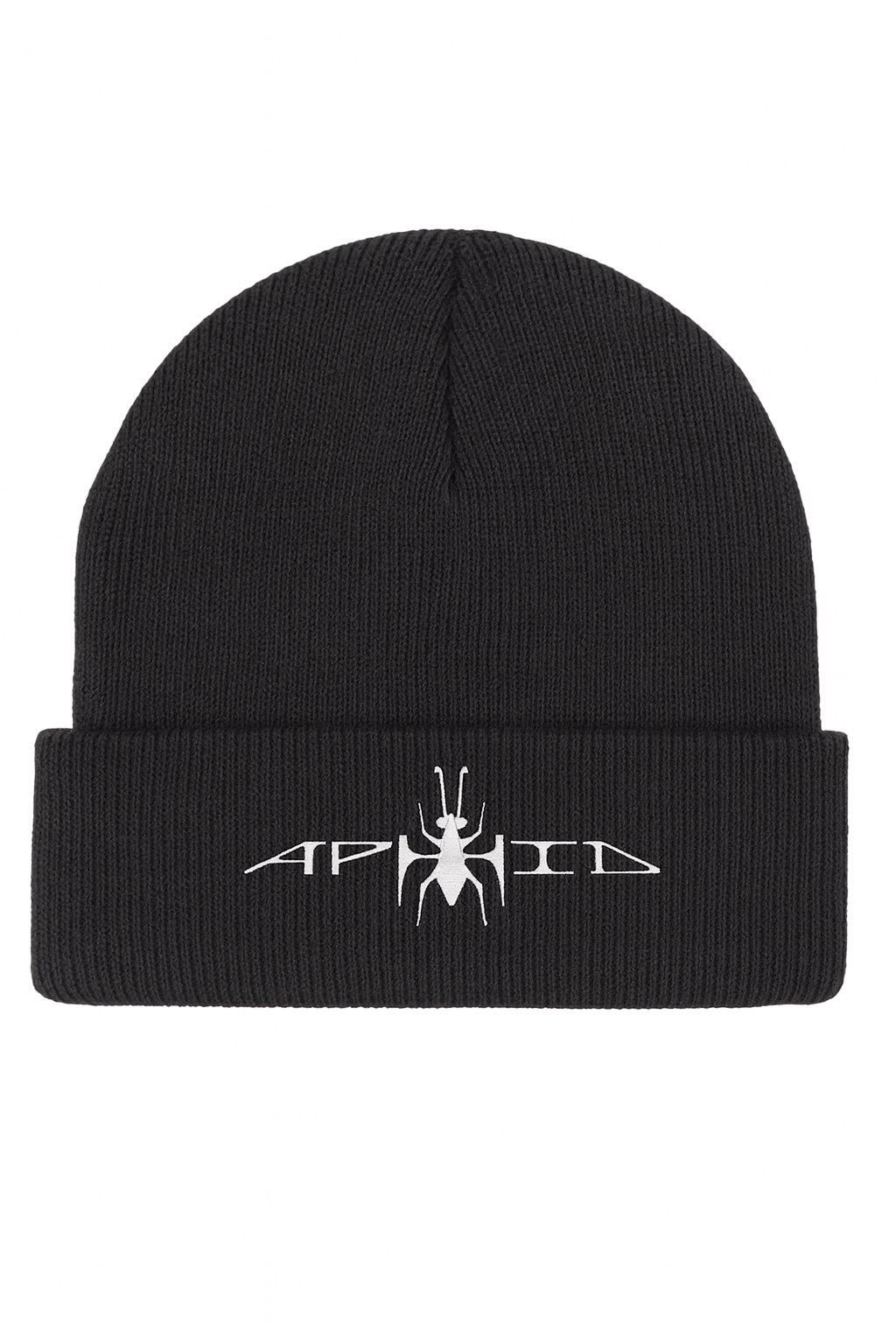 Black Aphid beanie with a white embroidered logo